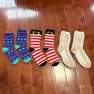 Festive Holiday Christmas Socks Set - Blue, Red, Beige